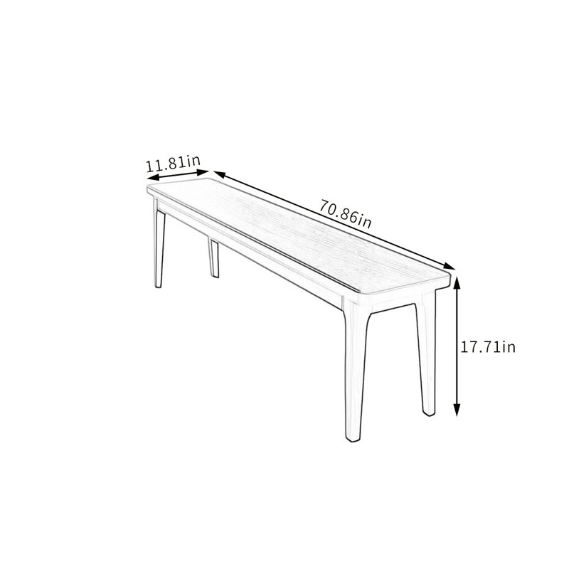 Kaile Solid Wood Bench, 17.71" H x 70.86" W x 11.81" D