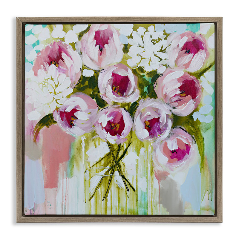 Abstract Peony Cluster Floating Frame, design by Amanda Brooks, 18" H x 18" W, Montalcino Elm Floater Frame