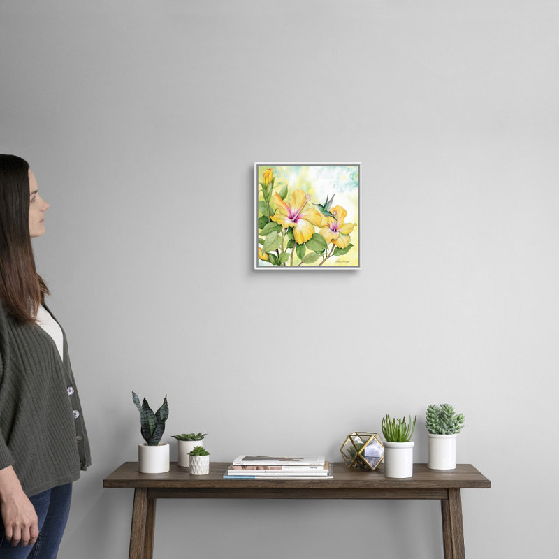 Hibiscus, art mural sur toile, Toile avec cadre blanc, H 12 po x l 12 po x P 1,75 po