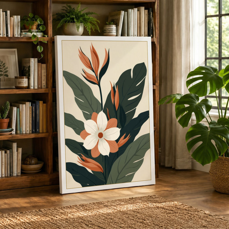 Flowering Study Botanical - Wrapped Canvas, 30x20 - 76.2 x 50.8 cm, Ochre Border