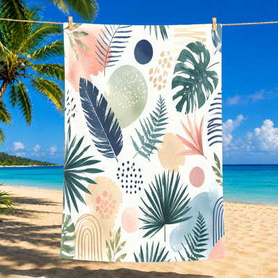 1 serviette de plage à motif de feuilles tropicales abstraites pour activités de plein air Essentiel avec motif géométrique bohème