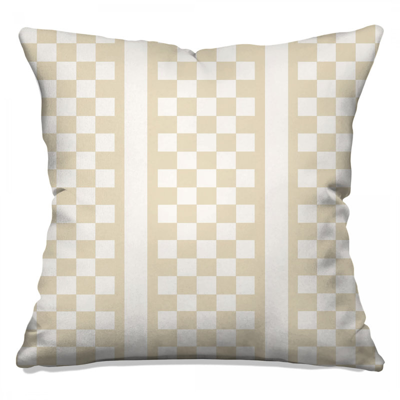 Beige Checkered Grid Double Sided Throw Pillows, 20 x 20 inches
