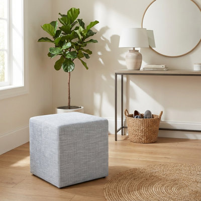  Soft Cube Ottoman - Blue Pinstripe Fabric