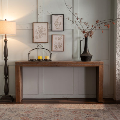 Table d'entrée étroite rétro en bois massif, table longue pour salon, option polyvalente comme coiffeuse ou bureau, construction robuste, surface facile à nettoyer, idéale derrière un canapé, dans un couloir ou tout autre espace de la maison, cadre et surface imperméable.