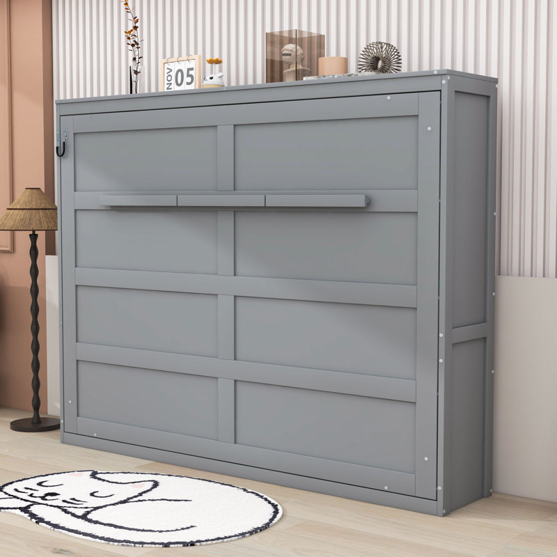 Hartzell Wooden Murphy Bed, Gray, Queen