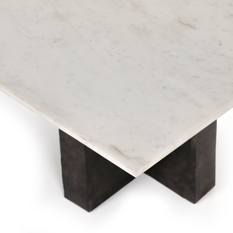 Terrell Marble Coffee Table, Polished White Marble