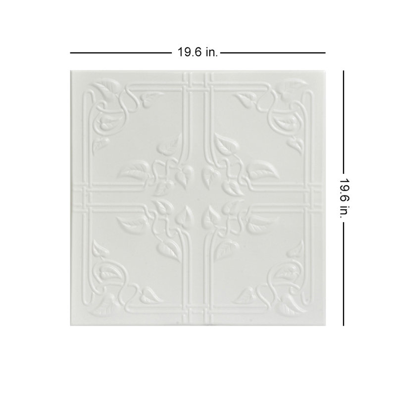 Tuile de plafond en polystyrène collé 1,6 pi x 1,6 pi Ivy Leaves, Blanc colombe