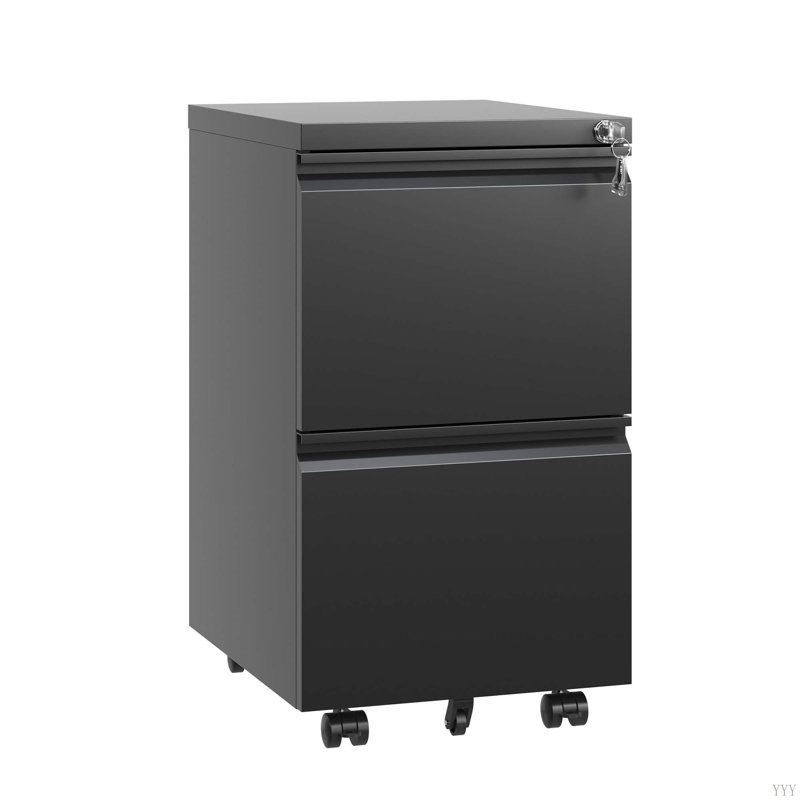 2 Drawer Metal  Mobile File Cabinet, Rolling File Cabinet With Lock For Hanging Legal/Letter/A4 Size,Fully Assembled Except Wheels