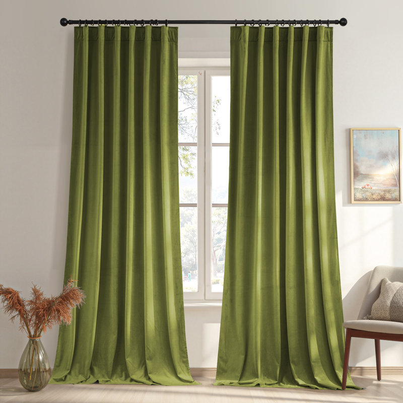 Moss Green Velvet Curtains, Sound Reducing Room Darkening Velvet Drapes for Living Room/Bedroom, Rod Pocket Window Panels 84" Long, 52 inches Wide, 2 Panels.
