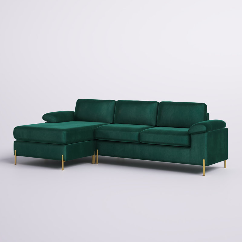 Leytonstone Velvet L-Shaped Sectional Reversible, Green Velvet