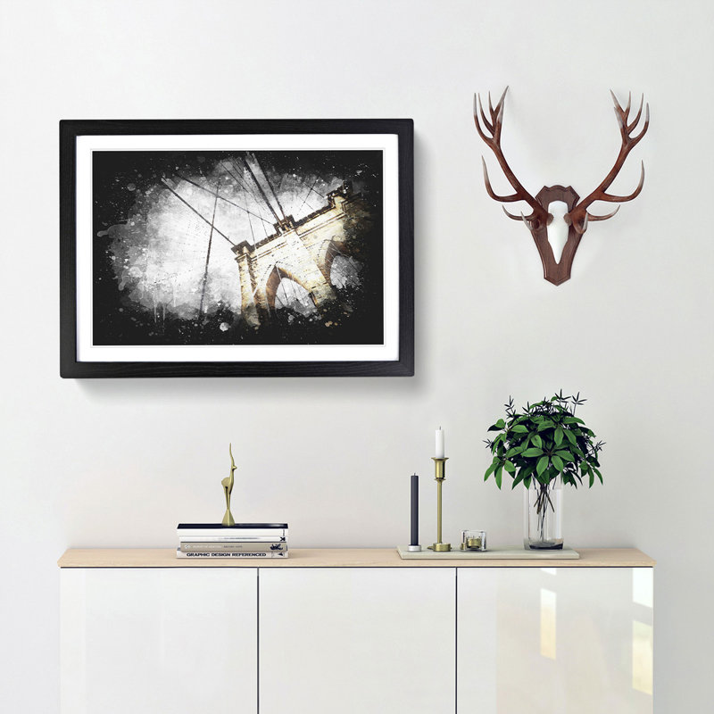The Brooklyn Bridge in New York City - Picture Frame Graphic Art Print, 62cm H x 87cm W x 2cm D, Black Framed