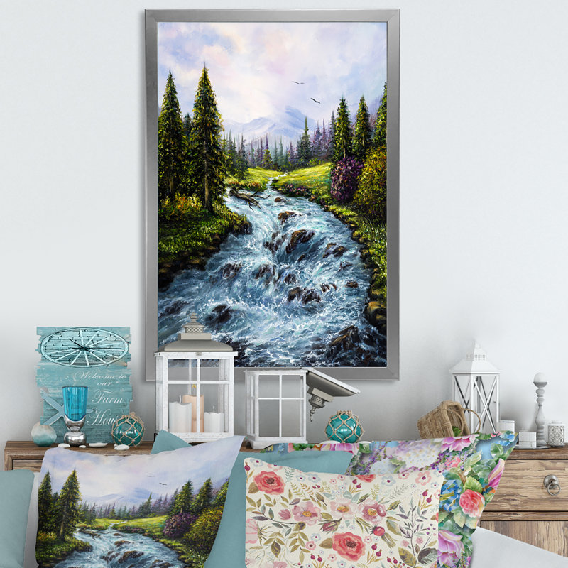 «Beautiful Spring River In Mountain», reproduction d'art sur toile traditionnelle, H 36 po x l 24 po x P 1 po