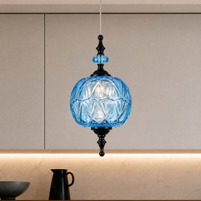 59*6.3 1‑Light Blue Textured Glass Pendant Light