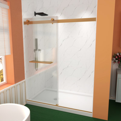 60"Wx74"H Bypass Sliding Shower Door, 5/16" Tempered Glass, Durable & Elegant