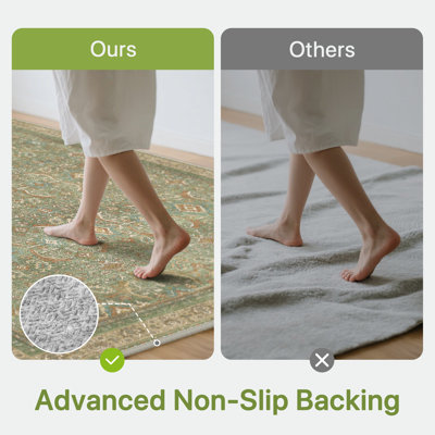 Abastos Vintage Green Machine Washable Performance Area Rug
