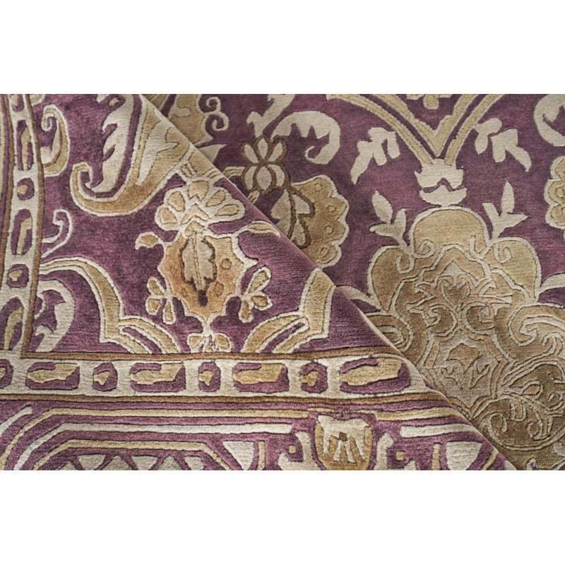 Contemporary hand-knotted New Zealand Wool Eggplant Area Rug
