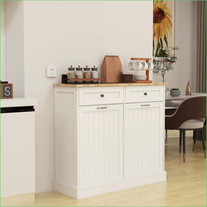 Armoire de cuisine avec 2 tiroirs Compartiment inclinable, panneau de fibres à densité moyenne | Blanc cassé | Ferme