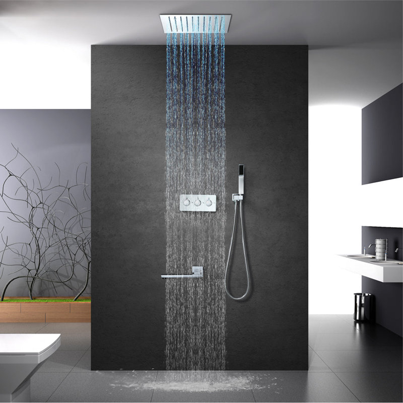Système de douche complet à pression équilibrée (température et volume) avec valve brute, Chrome