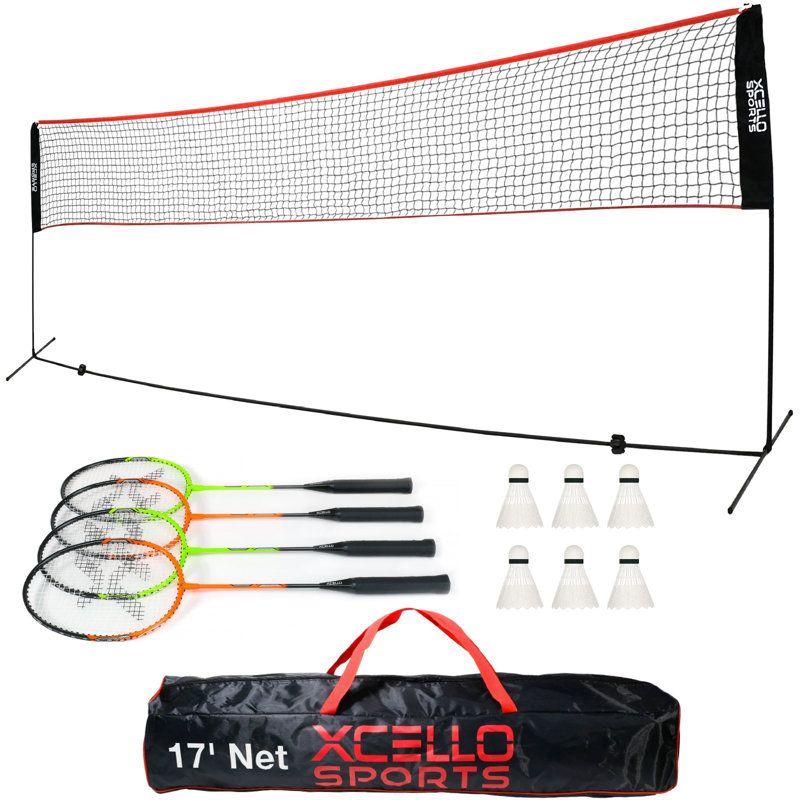 Ensemble complet de raquette de badminton Xcello Sports - comprend filet pliable, raquettes, volants et sac