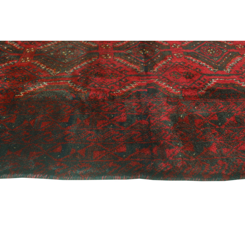 One-of-a-Kind 3'4" x 5'6" New Age Runner Wool Area Rug in Green and Red