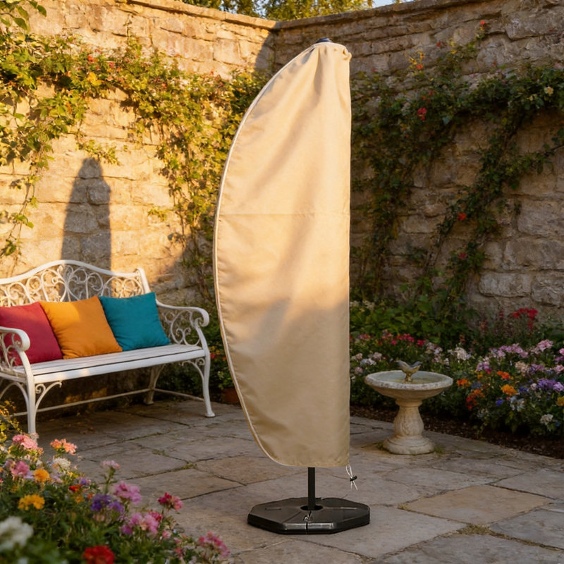 Patio Umbrella Cover for Cantilever and Offset Umbrellas, Heavy Duty Waterproof Cover with Pole and Zipper,(Khaki)