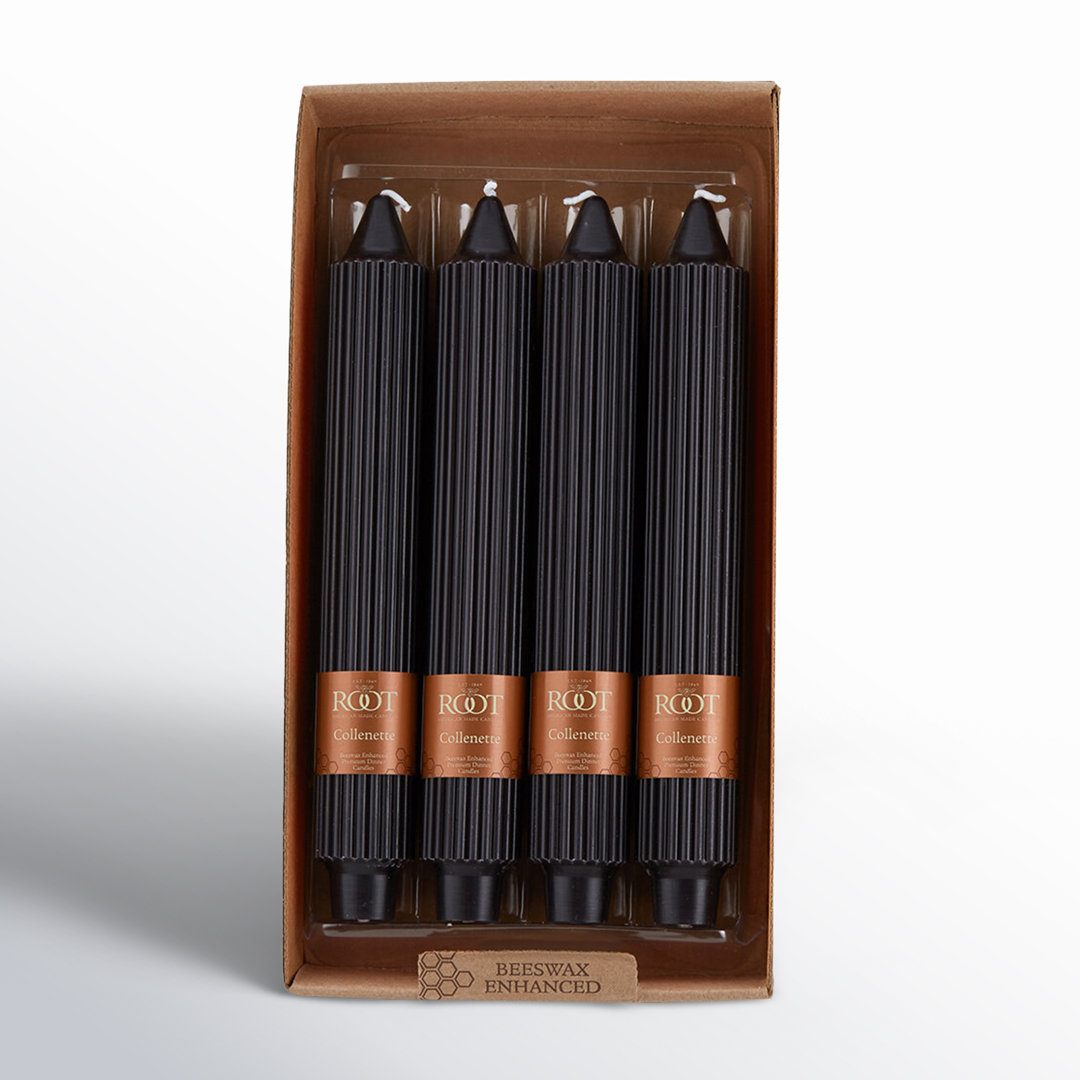 Grecian Collenette Unscented Taper Candle (Set of 4) Root Candles Color: Black Size: 9" H x 1.25" W x 1.25" D
