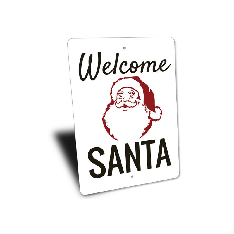 Panneau «Welcome Santa» en aluminium, H 14 po x l 10 po x P 0,04 po