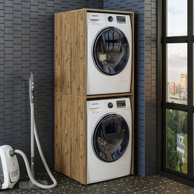 Roomart DUO Tall Washer Dryer Stacker Cabinet White Vertical Laundry Unit Space Saving Design,