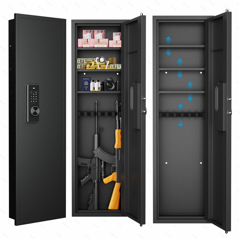 53" Passwod Touch Panel In-Wall Safe,Hidden Wall Gun Safe for Rifles with Adjustable Shelves,Assembled Storage Multifunctional Wall Safe for Firearm and Valuables (Digital)