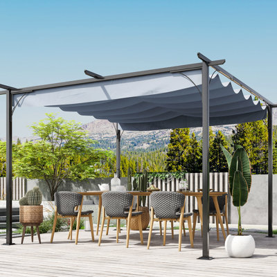 11.5' X Grill Sun Shade Canopy With Protection - For Patio, Garden, Backyard Gray Steel, Outdoor Pergola Firm Steel Construction
