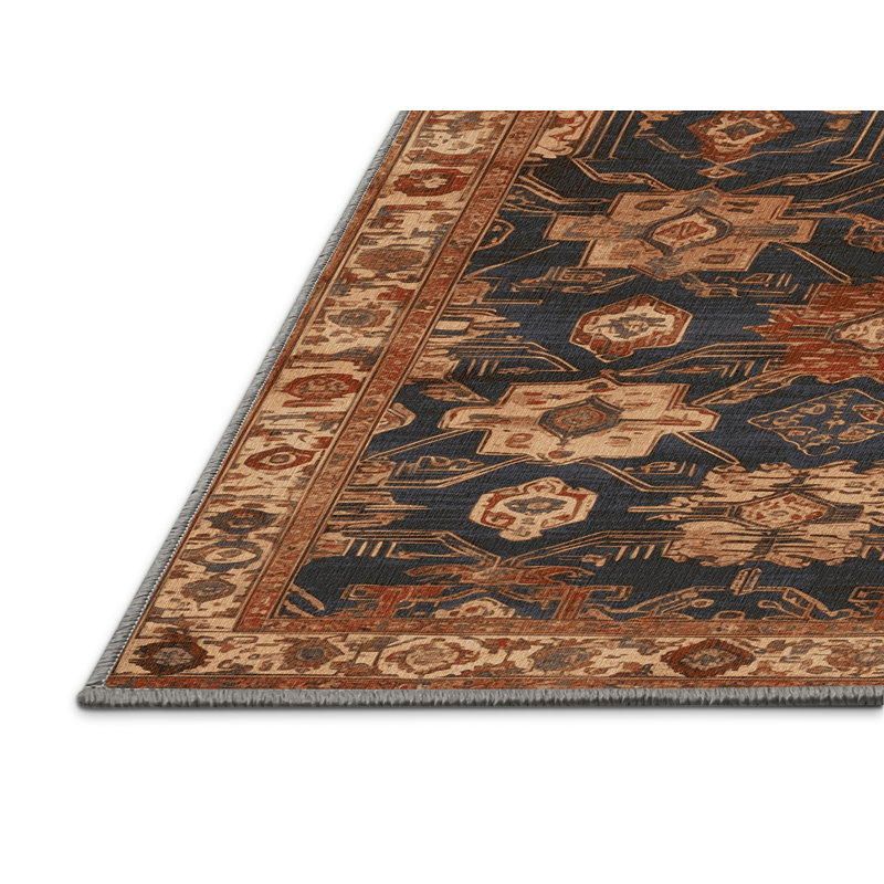 Tapis art déco brun lavable à la machine, Rectangle 6 pi x 9 pi