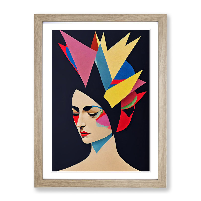 Face of a Woman - Framed Print, 46cm H x 34cm W x 2cm D, Oak