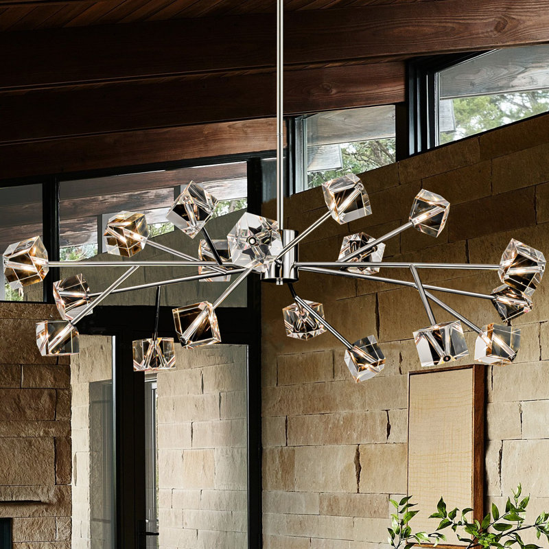 Lustre en cristal 18 lumières Burness, Chrome poli