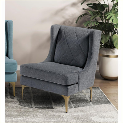 Fauteuil à oreilles à oreilles pour chambre et salon Revêtement en chenille gris froid avec pieds en métal doré