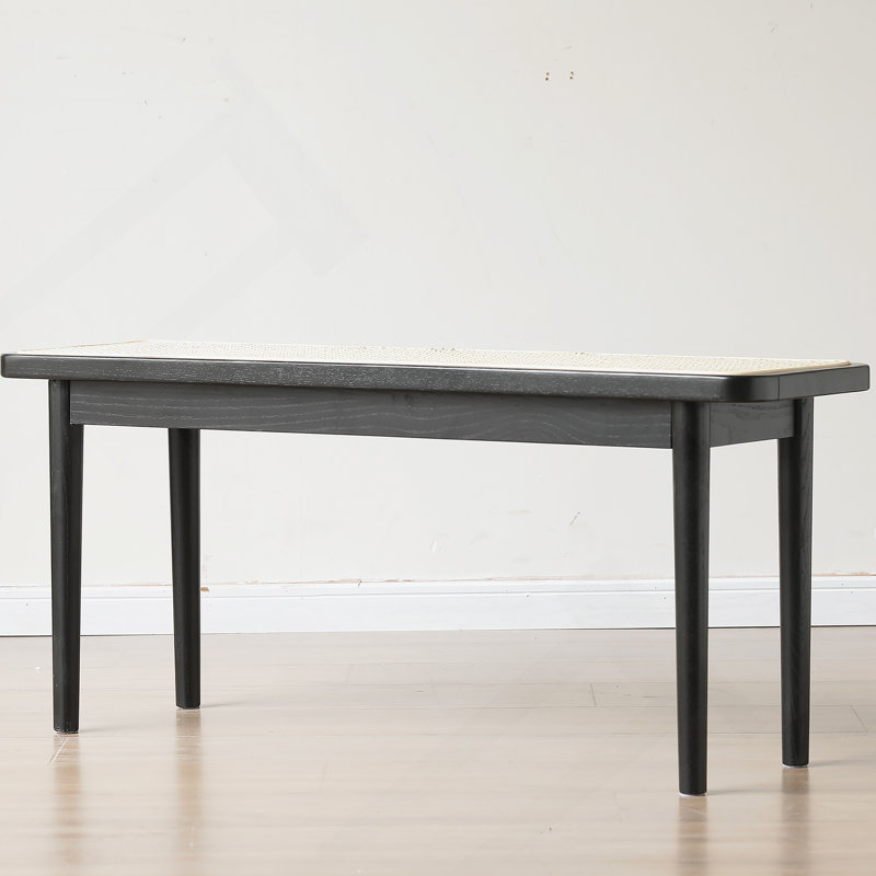 Modern Style Solid Wood Dining Bench With Rattan Detail, Perfect For Bedroom, Entryway, And Living Room
