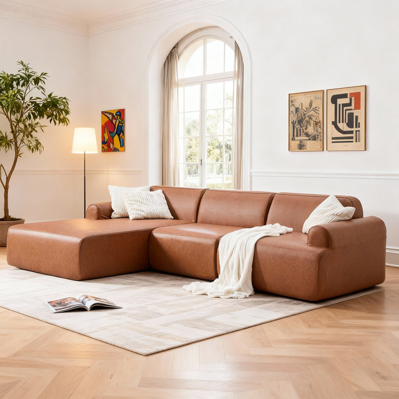 Canapé modulaire de 105 po, canapé désossé, canapé compressé, housse de canapé amovible et lavable, remplaçable, revêtement en tissu tissé texturé moderne, conception convertible en forme de L pour le salon