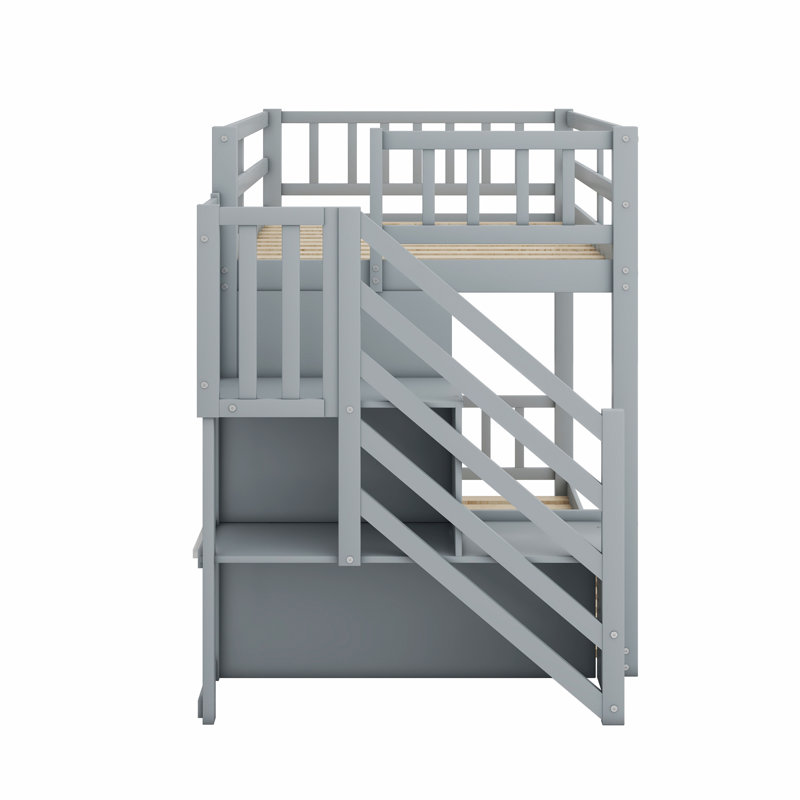 Bunk Bed With Storage Staircase, Grey
