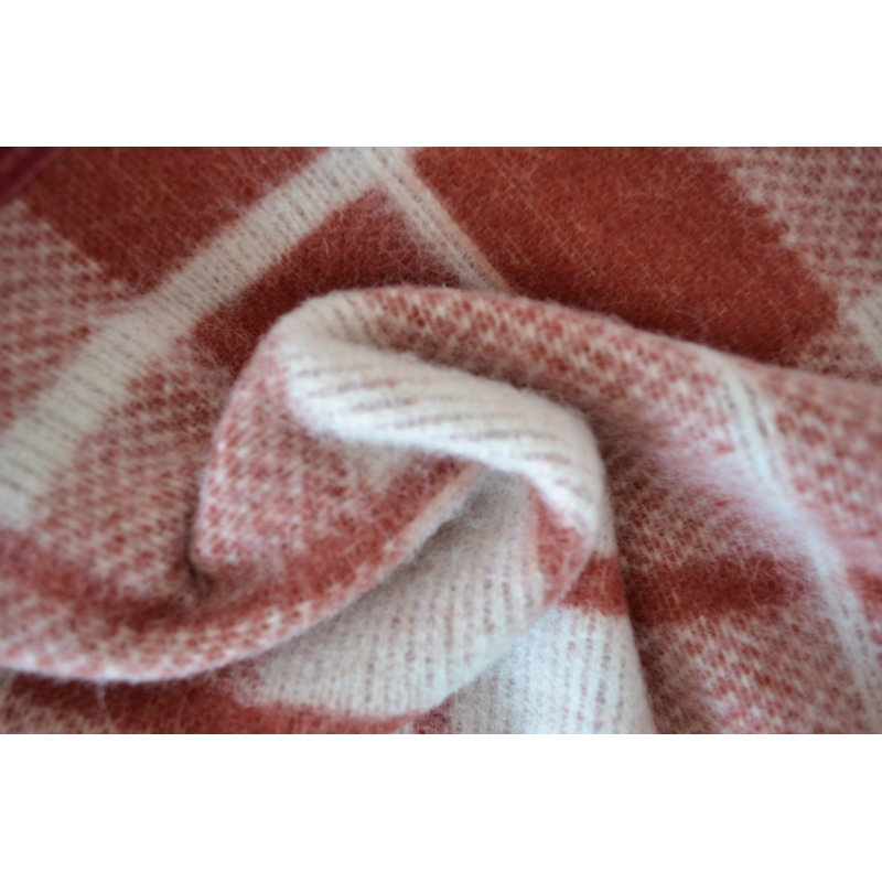 Couverture 100% laine vierge Lyon, Grand, Naturel / rouge