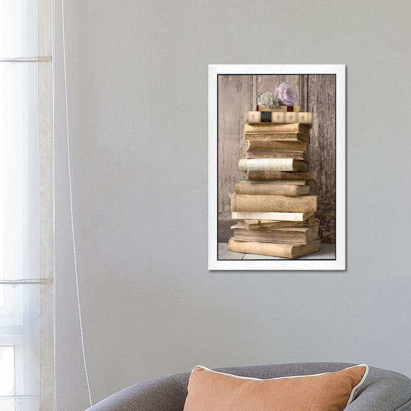 Books I - Print on Canvas, 152.5 cm H x 101.5 cm W, White Framed