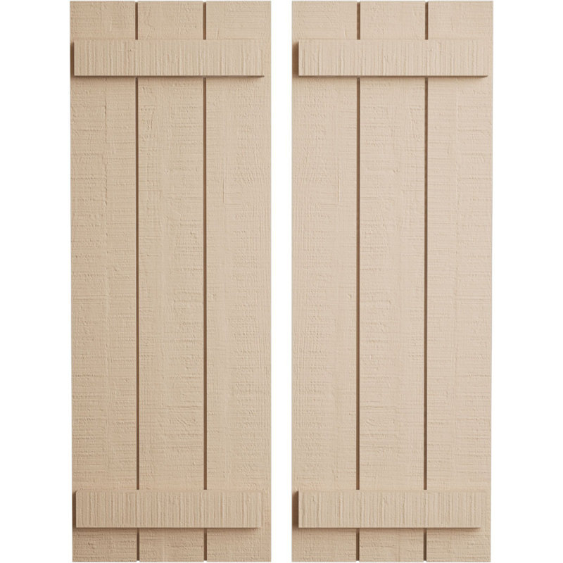 Volets en faux bois rustique à planche et nouettes (par paire), Texture cèdre brut / brun clair apprêté, 16"