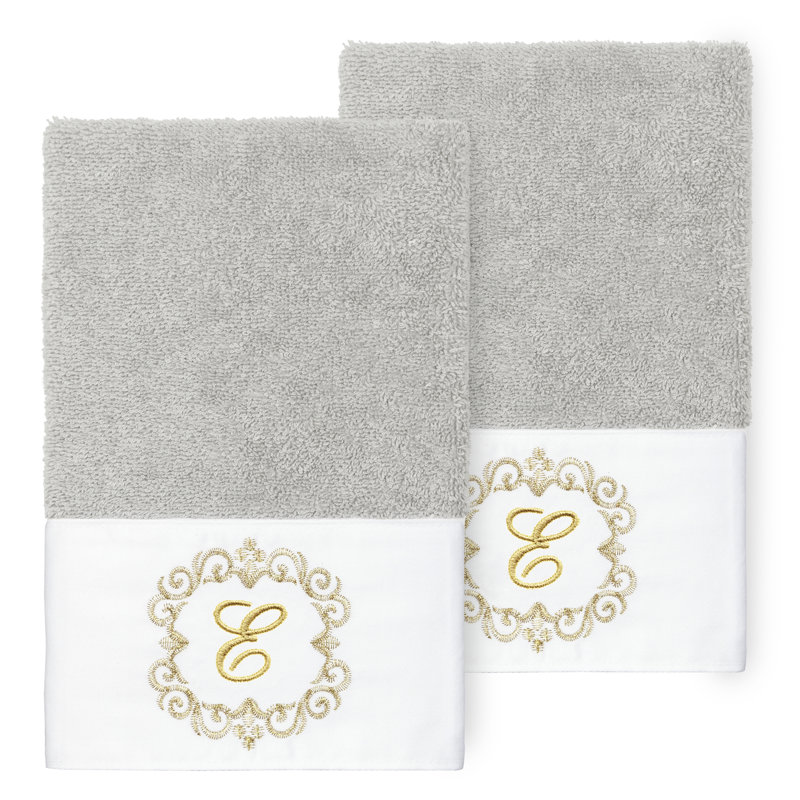 Winston Porter 100% Turkish Cotton MONICA 2PC Embellished Hand Towel Set, E