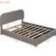 Lit plateforme tapissier avec rangement hydraulique en molleton gris chaud