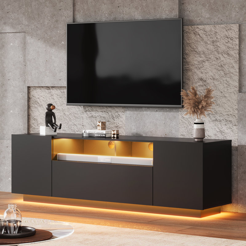 Modern TV Stand for 65 Inch TVs, Entertainment Center with LED Lights & Large Storage Cabinets, Sturdy TV Console for Living Room, Bedroom, Gaming