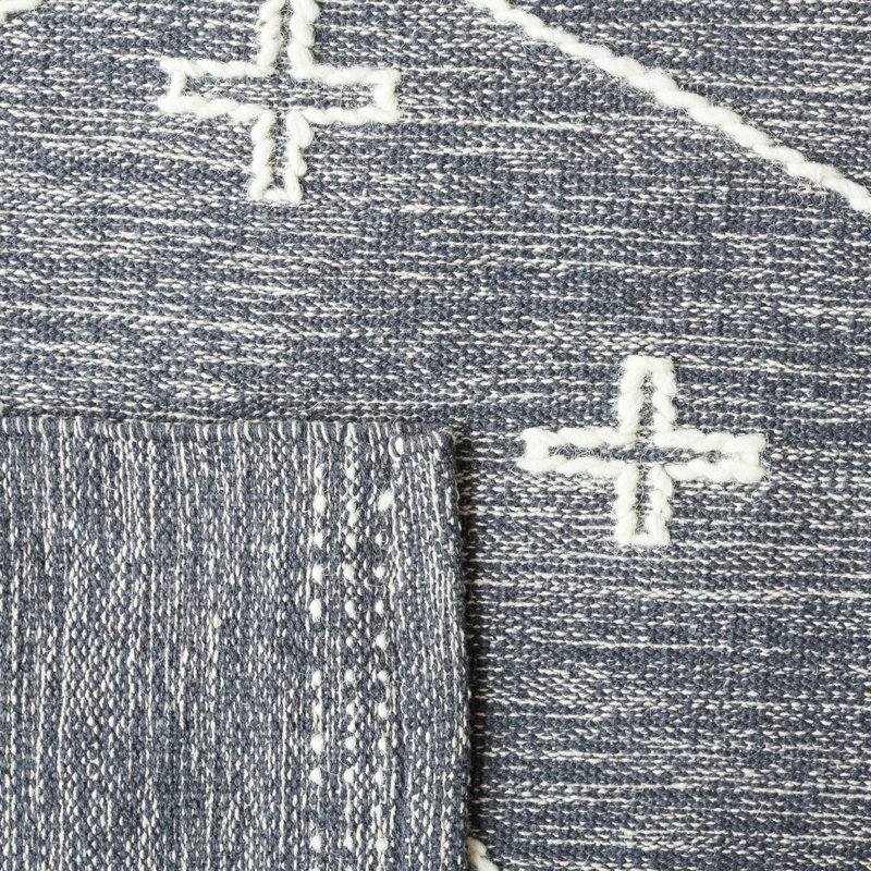 Tapis gris anthracite / ivoire en laine / coton tissé à plat à la main Holtby, Carré 6 pi