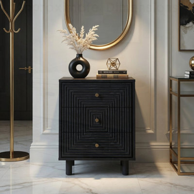 3 Drawer Nightstand - Modern Wood Chest with Solid Legs, Perfect for Bedroom Storage and Organization.