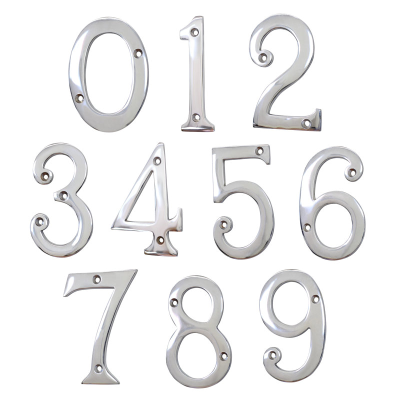 Numéro de maison 4 po, Chrome poli, 4