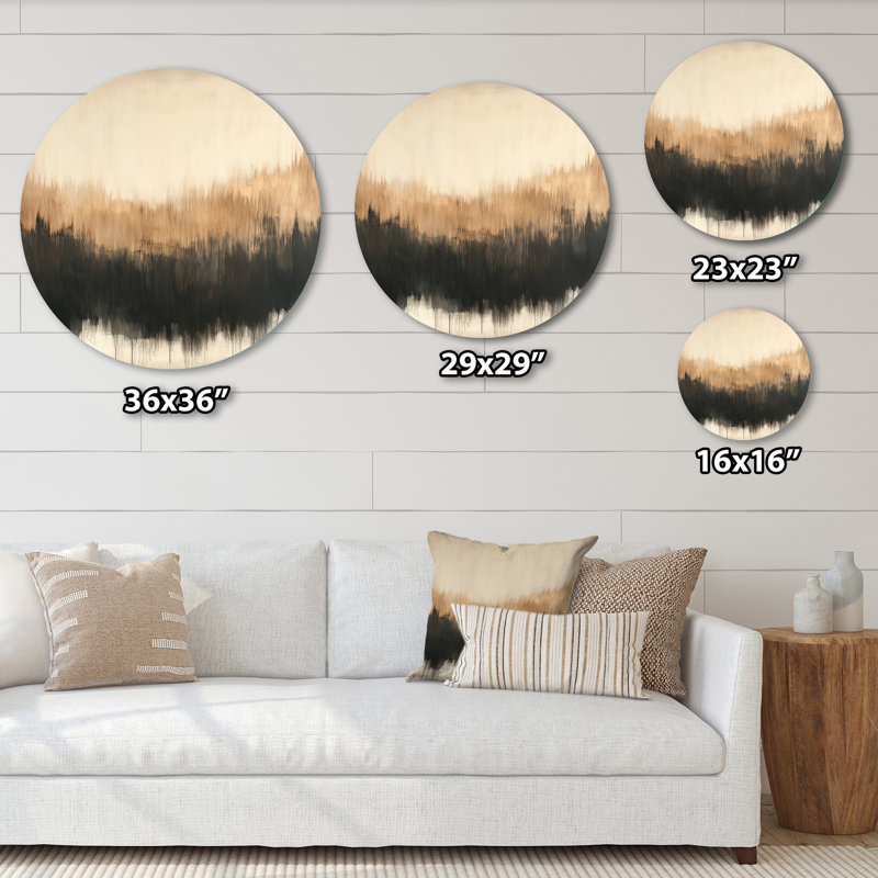 Beige et formes modernes noires - Décoration murale ronde transitionnelle abstraite en métal, L 36 po x H 36 po