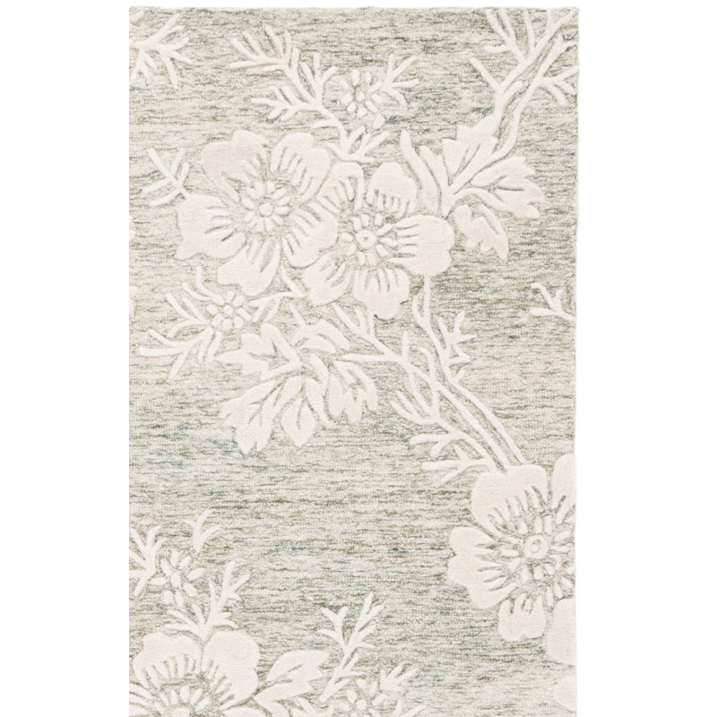 Glamour 151 Hand Tufted Wool/Cotton/Viscose Floral Rug in Green/Ivory, Runner 2'3" x 8'