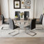 Ensemble de table de salle à manger élégant et moderne avec plateau en verre trempé et 6 chaises en cuir texturé Crazy Horse, parfait pour la maison ou le bureau