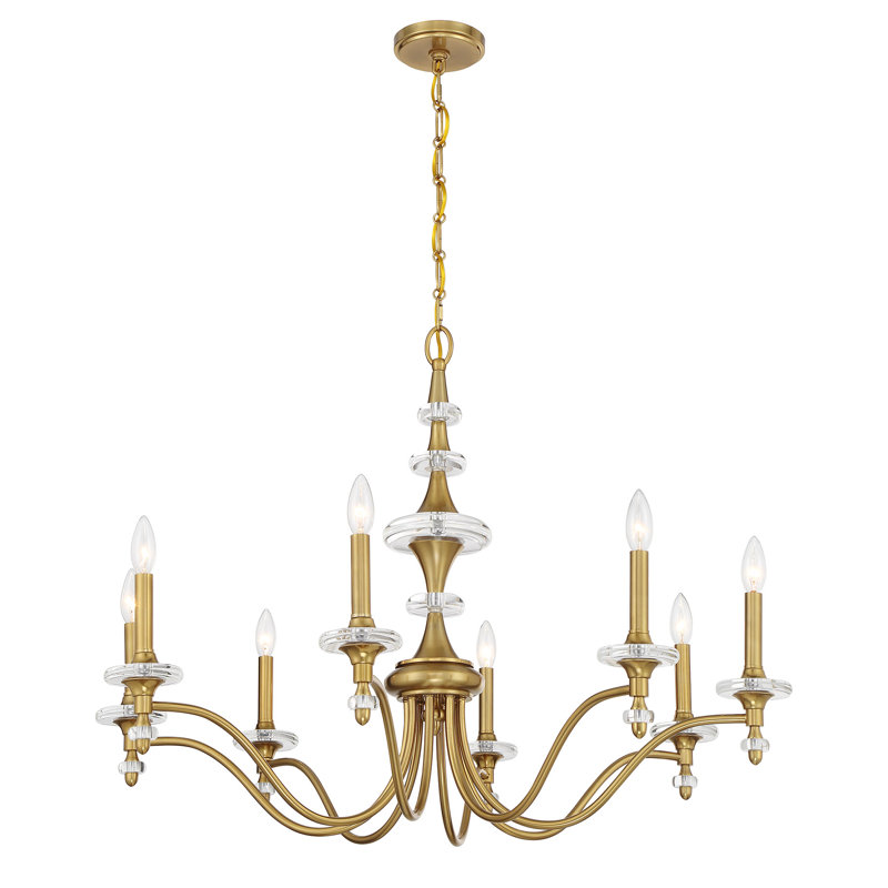  Lustre 8 lumières Champlain en laiton chaud, H 26 po x l 35 po x P 35 po, 8 lumières